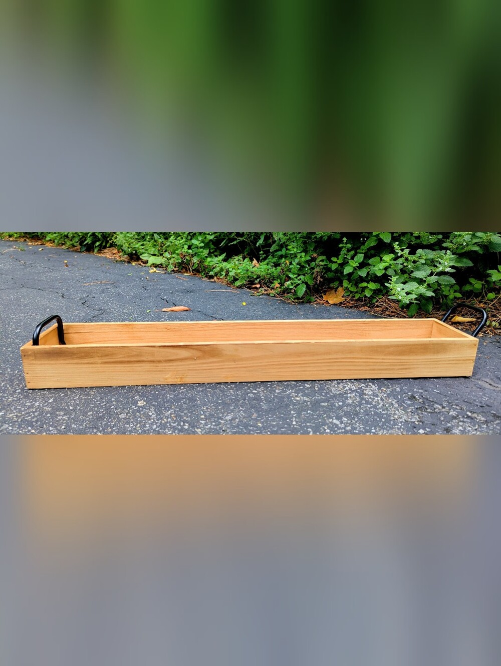 Wooden Serving Tray with Black Metal Handles - Natural